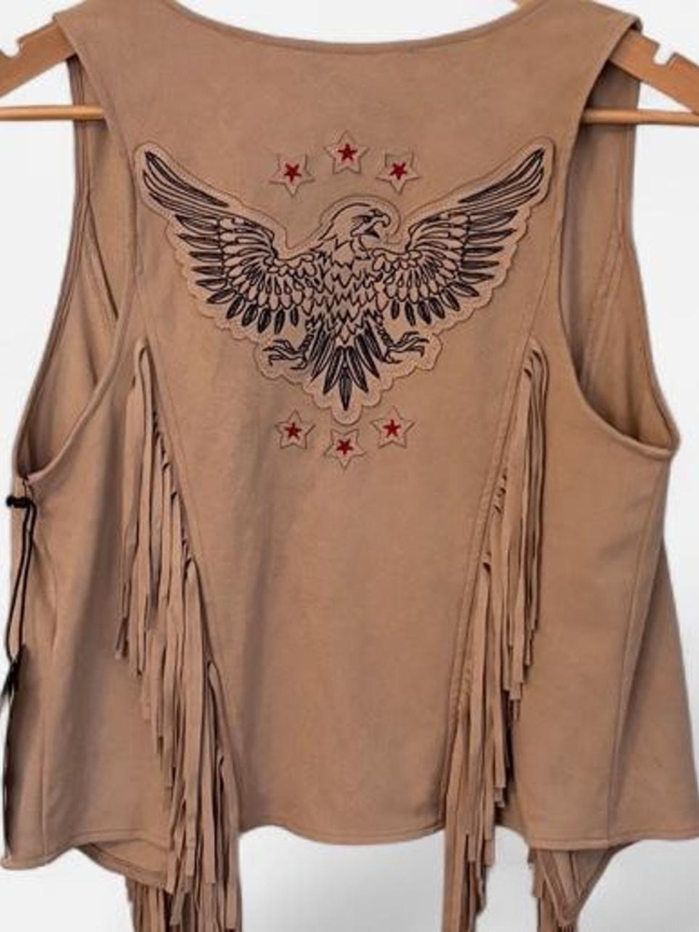 IDYLLWIND Miranda Lambert Tan Fringe Vest Faux Suede Large Eagle Americana - Picture 5 of 8